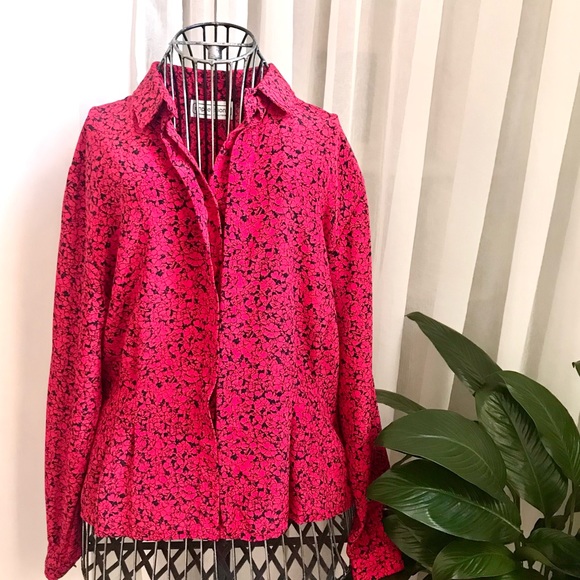 Vintage 1980s Impressions of California Red and Black Floral Blouse - Picture 3 of 15